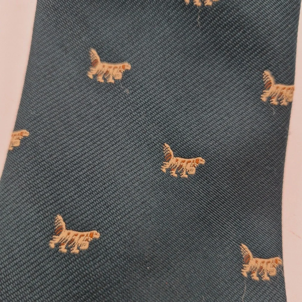 House of Arden Men Dark Teal Silk Blend Spaniel Dog Animal Print Necktie